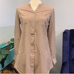 Denim & Co. Roll Tab Sleeve Button Front Soft Utility Tunic